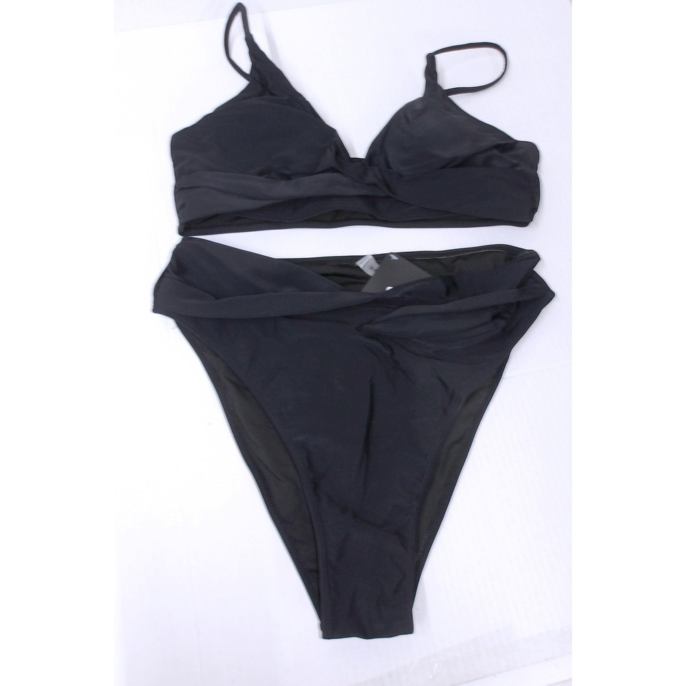 SUUKSESS Black High Waisted Bikini Set Two Piece Swimsuit Size L /#26610